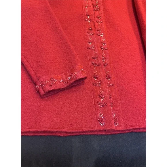 Alexandra Bartlett y2k vtg Red boiled wool cardigan sweater jacket Small Beaded - Picture 9 of 15